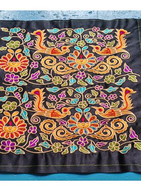新款少数民族刺凤凰绣花片布依族壮族帽子花头巾头帕背带包包辅料