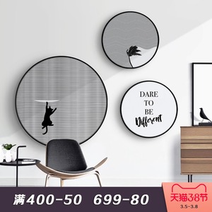 小确幸 现代简约北欧风格ins装饰画黑白壁画创意圆形餐厅墙面挂画