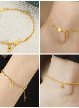 爆款新中式葫芦平安福字牌钛钢脚手链女高级感时尚轻奢精致脚手饰