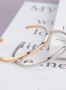 不锈钢时尚爆款c型开口情侣钛钢手镯女高级感不掉色小众简约手环