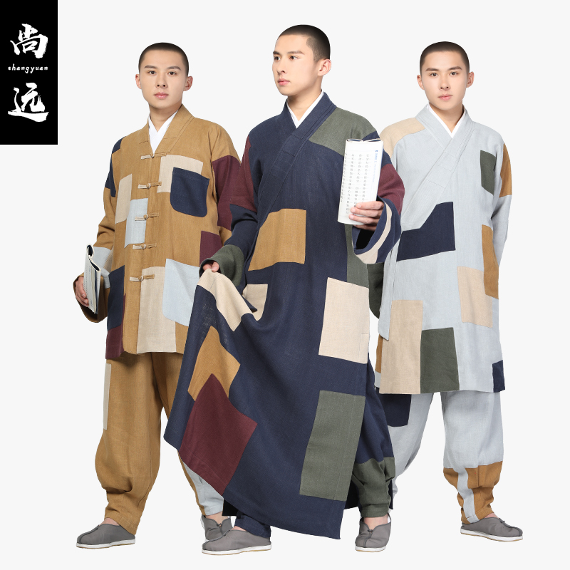 尚远苎麻百衲衣长褂大褂补丁长衫僧服布块拼接僧装僧衣春夏_虎窝淘