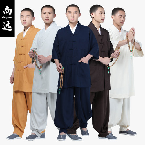 尚远新冰丝夏季七分袖僧服短褂罗汉褂套装僧衣僧装短袖名族汉服男-封面