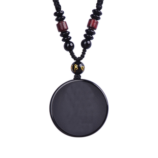 千瑟天然水晶黑色黑曜石玄武吊坠饰品黑耀石项链钥匙扣挂件男女款