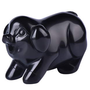 天然水晶黑曜石猪摆件黑色生肖小猪工艺品黑耀石黑猪办公室吉祥物