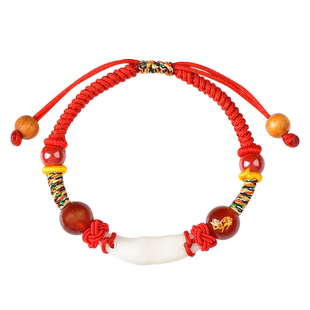 十二生肖桃木护身符婴儿手绳儿童宝宝朱砂黑狗牙真品红绳手链男女