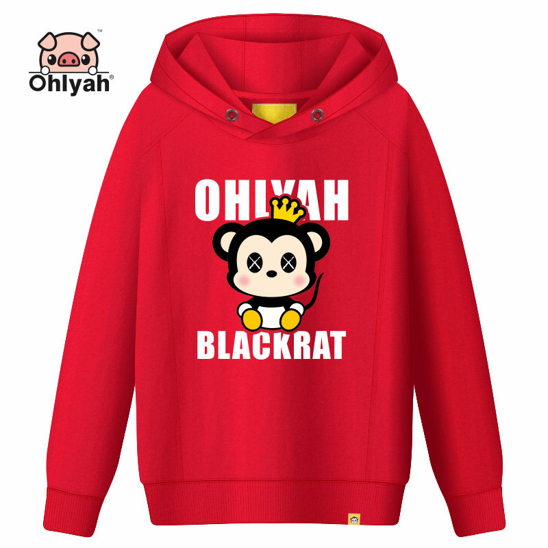 Ohlyah卡通小老鼠新款潮牌印花宽松休闲情侣卫衣女连帽衫班服定制