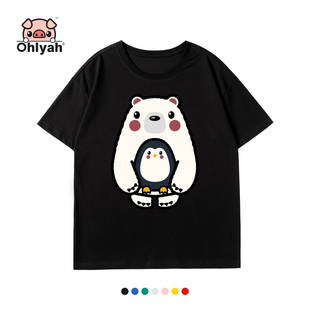 女ins潮纯棉t恤小熊卡通日系潮牌印花上衣学生班服定制 Ohlyah短袖