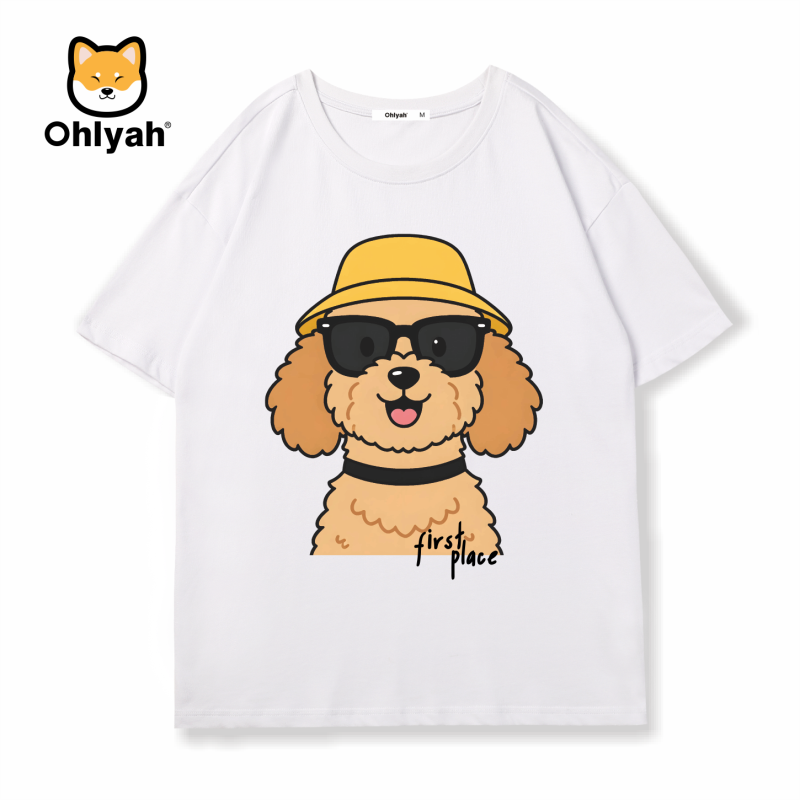 Ohlyah品牌笑脸泰迪卡通印花圆领短袖男女同款情侣装T恤大码纯棉,男装,T恤,淘宝优惠券,粉丝福利购,淘宝优惠卷