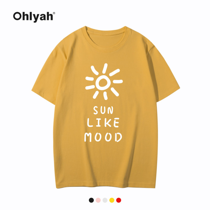 Ohlyah大码情侣装夏装t恤男女纯棉短袖太阳印花上衣工作班服定制