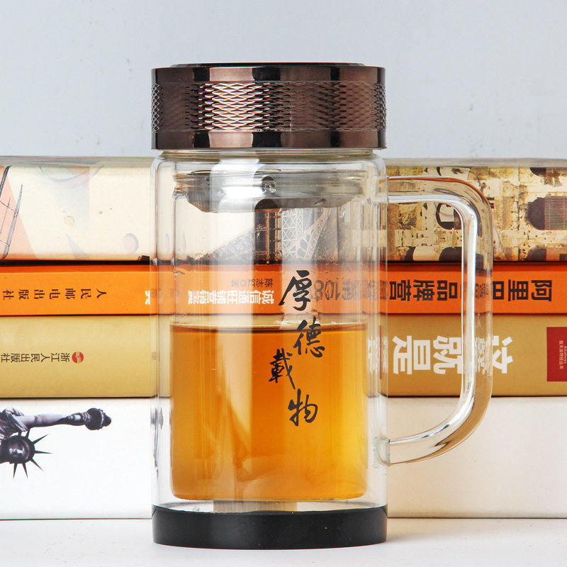 礼品茶杯 耐热有手柄高硼硅透明双层玻璃杯