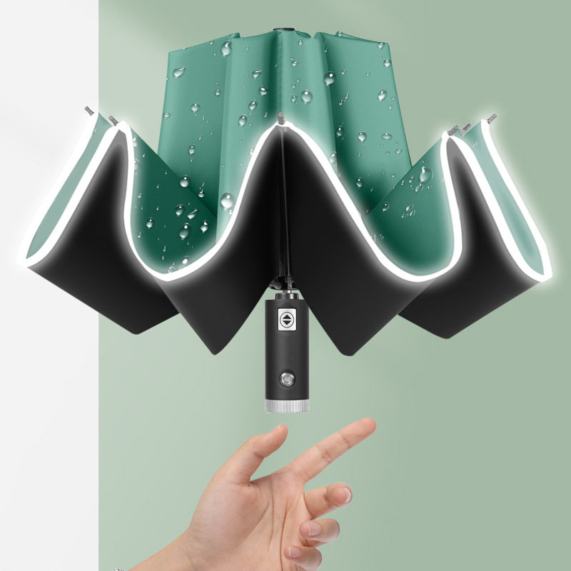 科技防雨大伞面反向伞骨LED灯稳固强韧伞架纯色三折伞现货