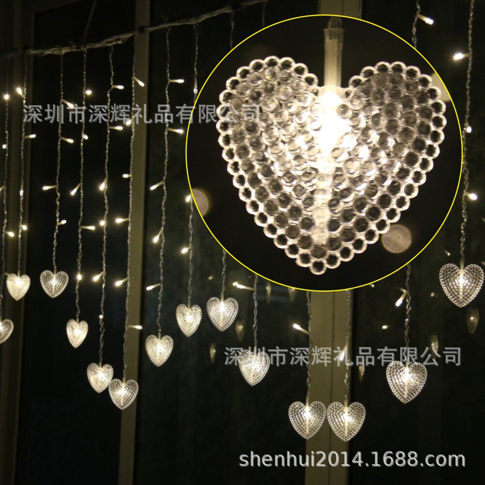 LED爱心窗帘灯 新婚室内装饰彩灯 心形冰条灯 浪漫爱心灯串