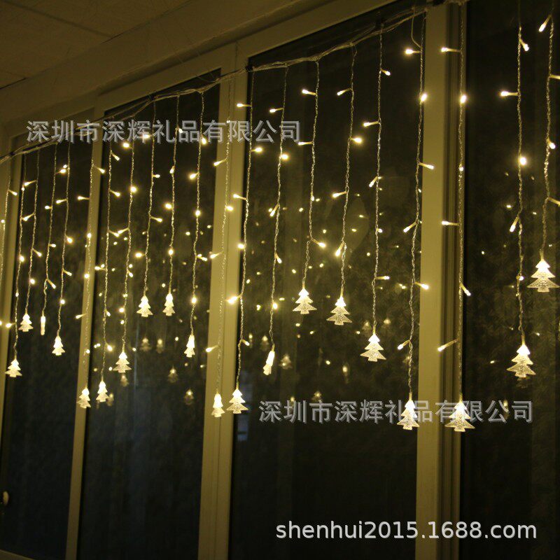 发光圣诞树窗帘灯 圣诞节日装饰发光圣诞树冰条灯LED装饰彩灯现货