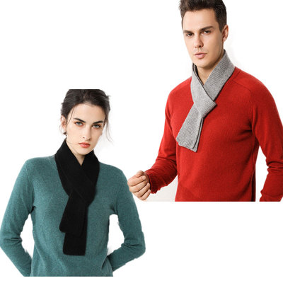 秋冬款100山羊绒围巾男女同款长方形坑条保暖针织领带纯色小围脖