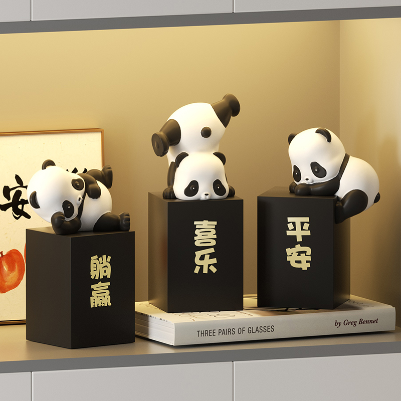 平安喜乐熊猫摆件玄关软装饰高级