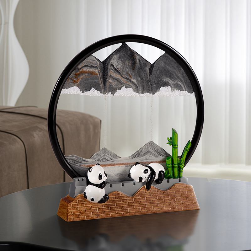 熊猫流沙画 画摆件创意解压沙漏轻奢客厅酒柜办公室桌艺术装饰品