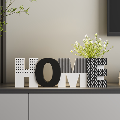 黑白撞色HOME客厅电视柜装饰摆件