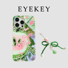 eyekey 韩风ins绿色格纹水果适用苹果15promax手机壳iphone14新款12挂件13pro女款14promax全包11防摔手机套