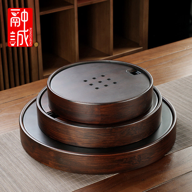 竹制茶盘2025新款家用简约圆形茶台茶海沥水盘中式茶具储水干泡台