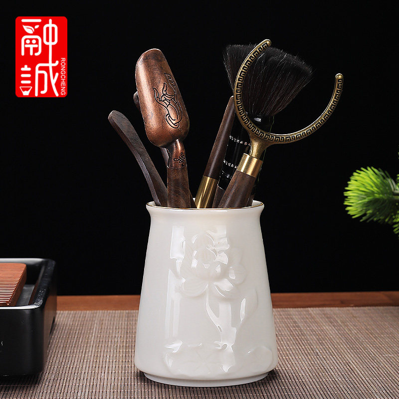 茶道六君子套装羊脂玉6件套黑檀木茶勺茶针茶夹功夫茶具配件大全图片