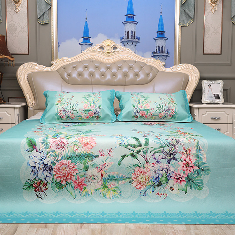 鑫山牛彩绘新品洛菲雅头层水牛皮软席1.5m1.8米床三件套折叠席子