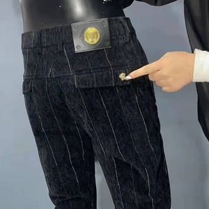欧货雪呢绒休闲长裤男士冬季厚款百搭商务直筒裤高档条纹修身西裤