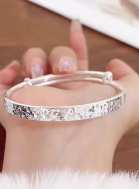 碎碎冰银手镯女纯银999实心手环