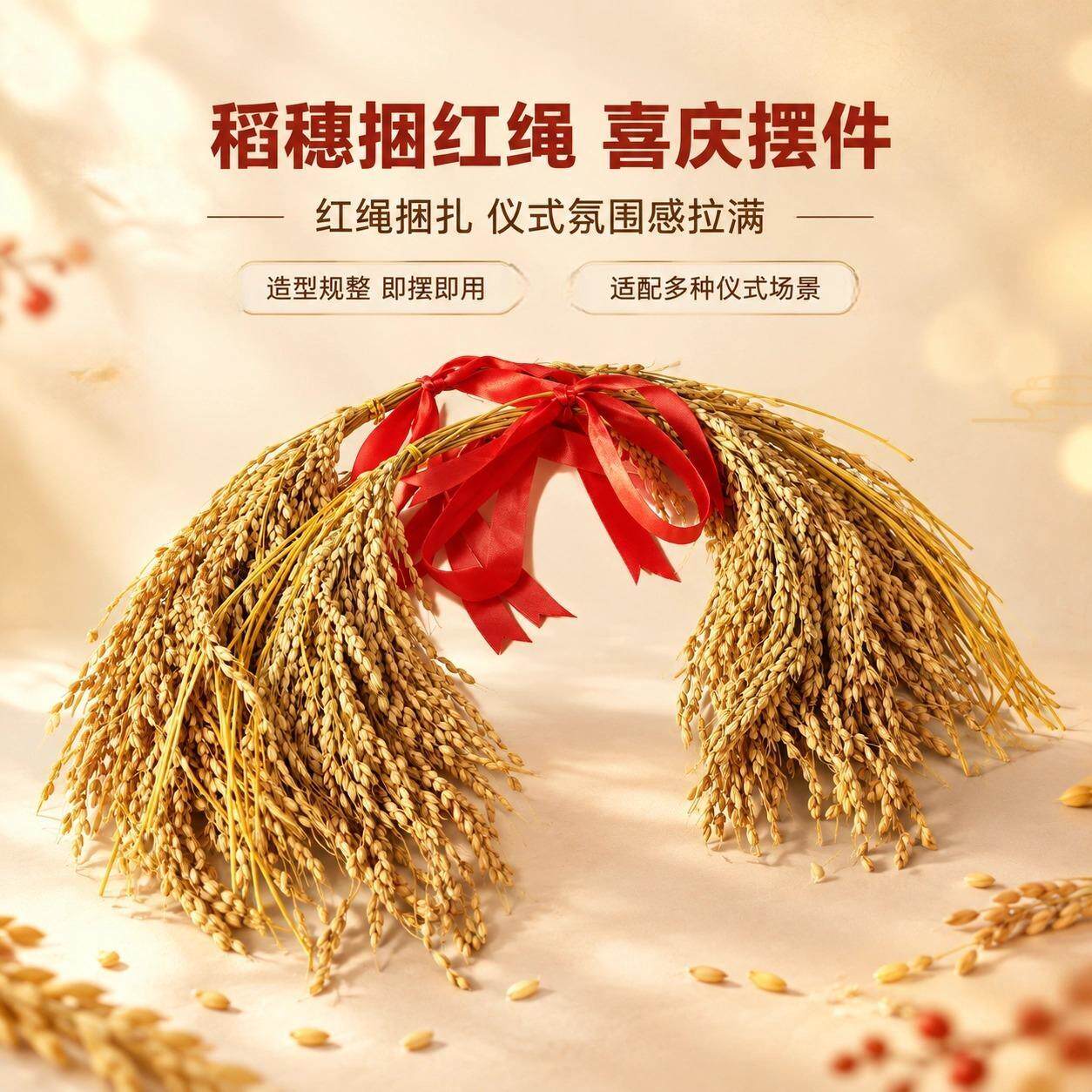 稻穗捆红绳节庆签到台装饰布景