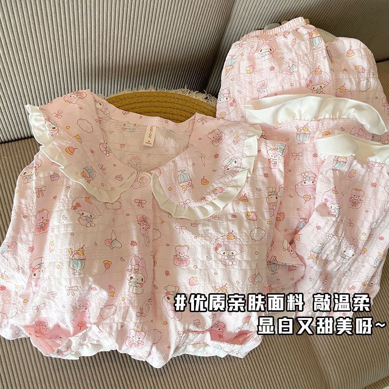 软妹日系娃娃领薄款长袖睡衣女