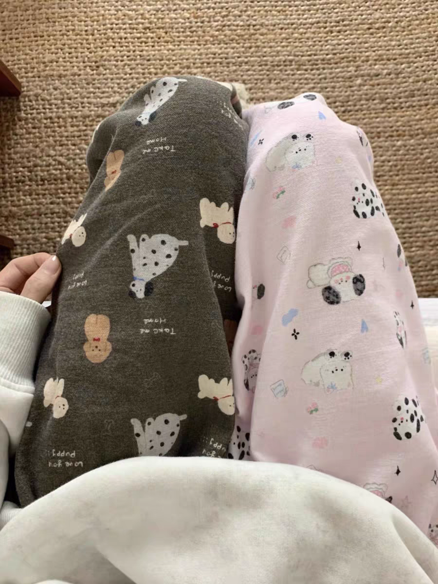 软糯糯可爱磨毛纯棉纱布睡裤女春秋新款亲肤家居长裤舒适遛弯裤子