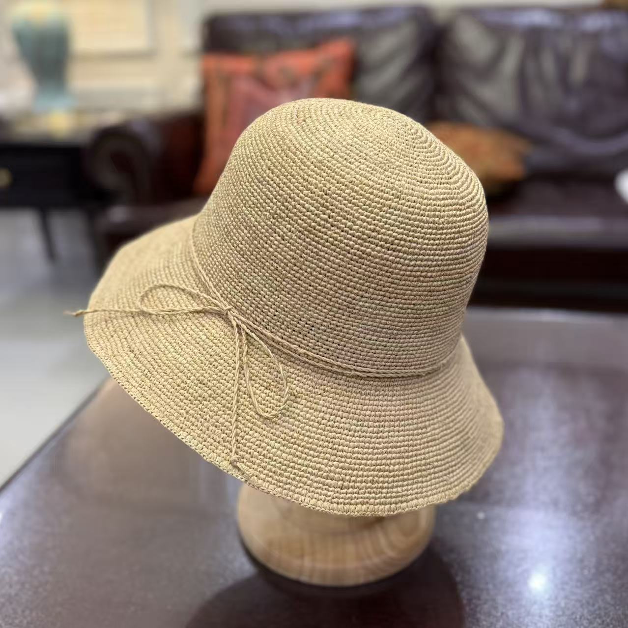 8CM帽檐夏季女士草编遮阳帽宽檐防晒帽休闲帽子拉菲草帽
