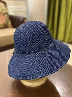 10CM帽檐拉菲草帽女夏季大檐防晒遮阳帽可折叠毛边渔夫帽出游