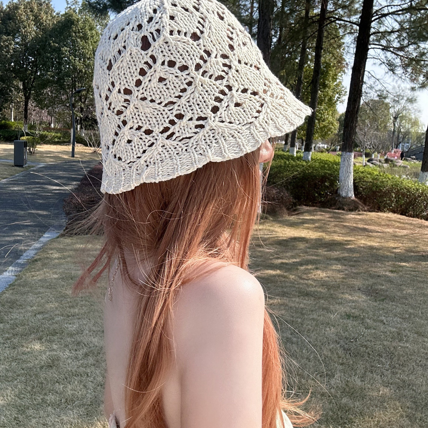 镂空针织渔夫帽女夏季薄款包头透气显脸小百搭遮阳帽日系钩花帽子