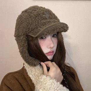 羊羔绒雷锋帽女冬季保暖护耳帽防寒加厚防风毛绒帽子显脸小飞行帽