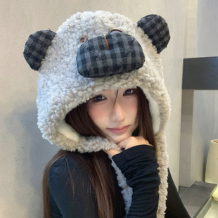 可爱小熊加绒加厚毛绒帽子女冬季保暖护耳帽防寒防风骑行雷锋帽潮