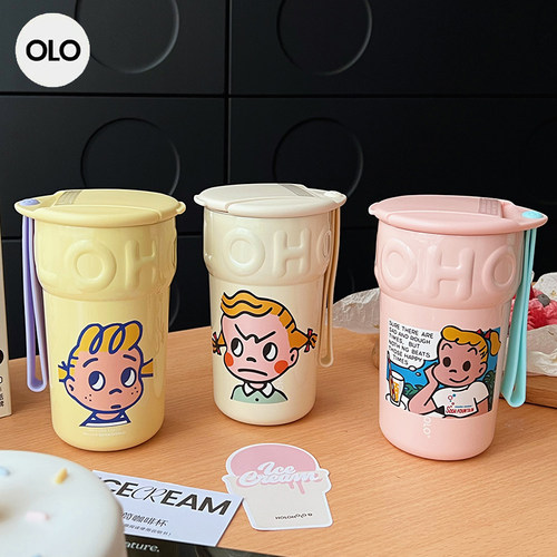 holoholo保温杯拿铁咖啡杯高颜值陶瓷内胆随行便携不锈钢甜筒水杯