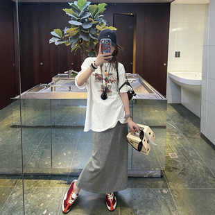 2026春夏韩系ins复古人物胶片印花下半身失踪宽松大版短袖t恤女