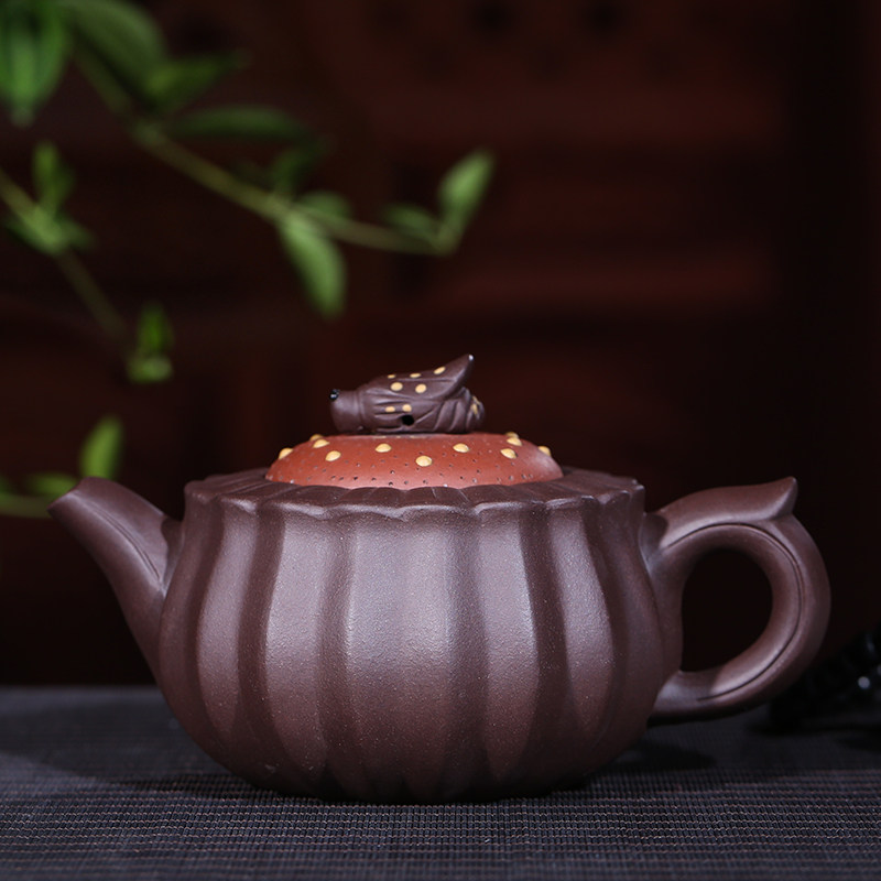 正品手工紫砂茶壶 宜兴紫砂壶之花蕊蜜蜂 原矿紫泥 300毫升