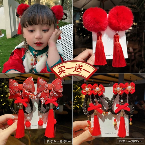 Детский красный цветной аксессуар для волос, заколка для волос с кисточками, детское ханьфу, шпильки для волос для принцессы, китайский стиль