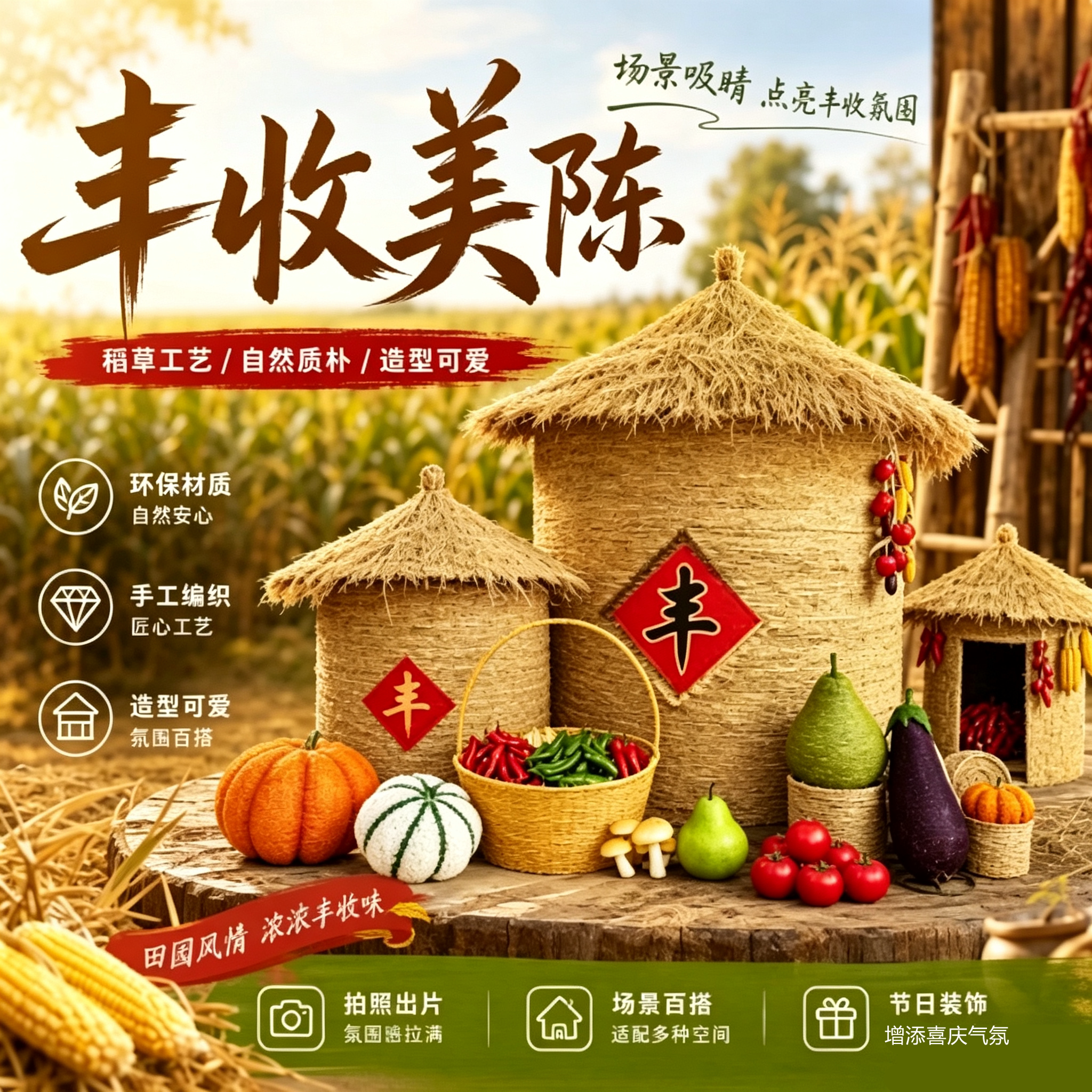 稻草粮仓草雕丰收节谷仓户外景区农耕景观乡村振兴美陈稻草工艺品