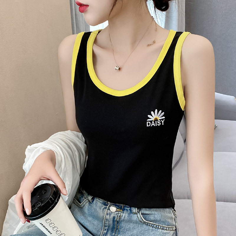 2020新款纯棉内搭打底工字吊带背心女夏刺绣小雏菊外穿显瘦上衣女