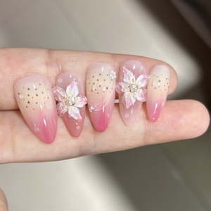 冰花百合美甲玫瑰老师同款高级感显白渐变手工成品穿戴甲假指甲