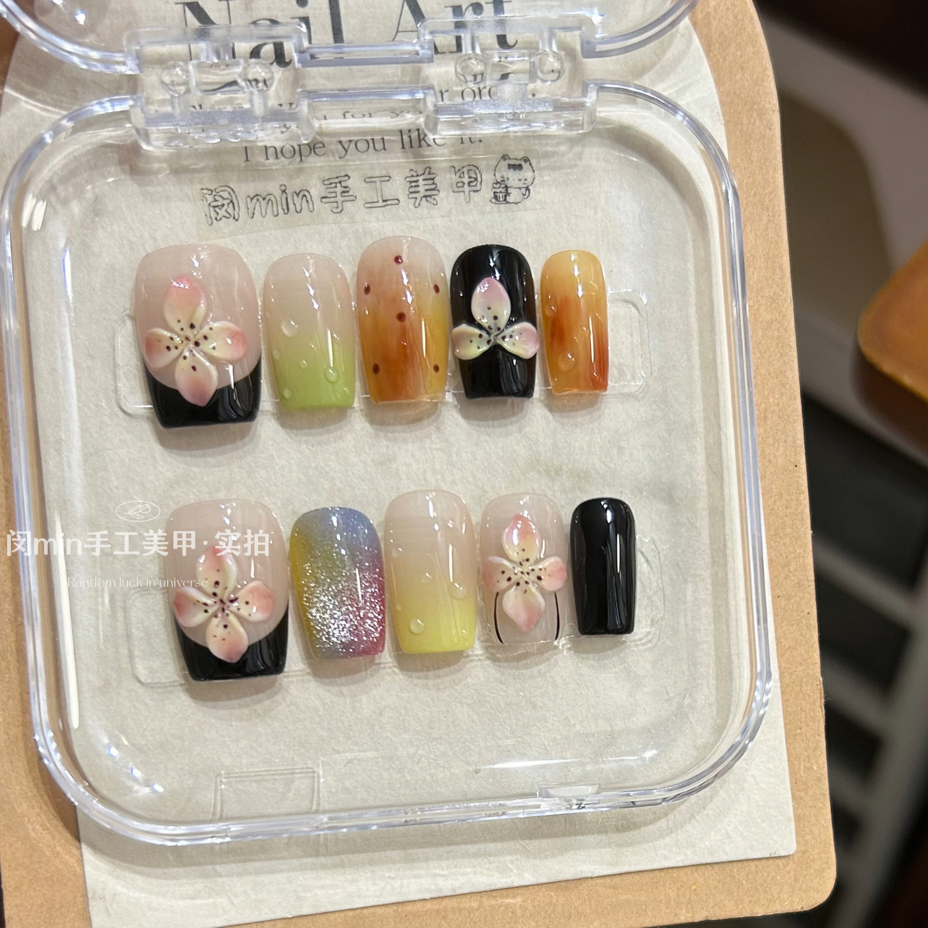 Mmnail多巴胺立体雕花穿戴甲夏日花朵显白高级手工定制成品假指甲