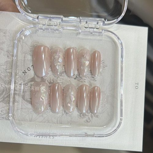 Mmnail温柔月光穿戴甲贝母珠光乳白渐变简约显白手工定制醋酸美甲