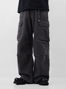 BREAK MIX 日系复古阔腿直筒工装裤男潮牌抽褶宽松伞兵休闲长裤女