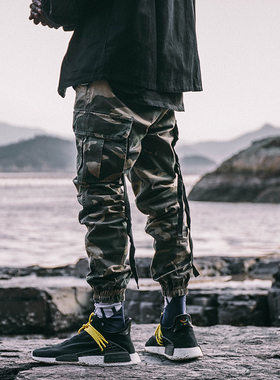 【清仓】APHELION飘带迷彩工装束脚裤男潮牌工装裤百搭休闲长裤