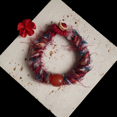 原创设计红玛瑙粗棉绳手链