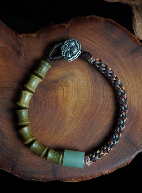 归林系列 |和田玉绿檀木手工编织固定手围手绳高级复古送礼物男女