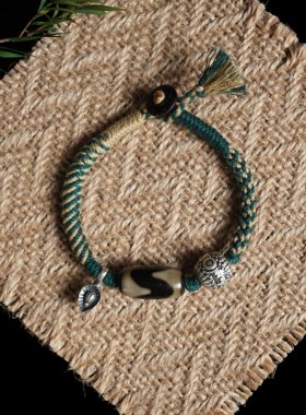 归林系列 |原创设计天珠999银手工编织固定手围手绳不撞款男女绳