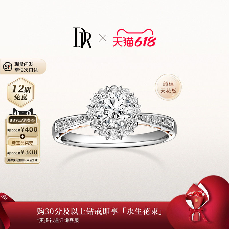 【618礼物】DR华美奢华款求婚钻戒群镶显大克拉戒教堂戒WJ0107